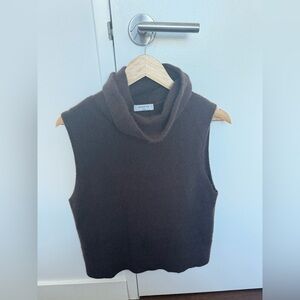 100% Cashmere Babaton Dark Brown Sleeveless Turtleneck Sweater